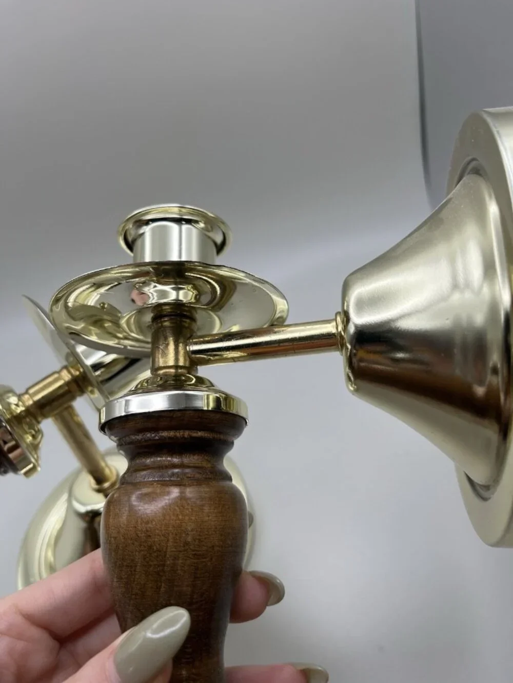 VTG Brass Wall Candle Sconces Pair Turned Wood Colonial Mid Century MCM Retro